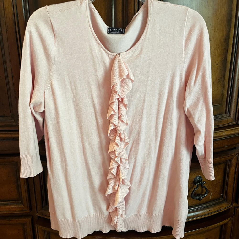 Chaps Light Pink Cardigan with Ruffles & Zip